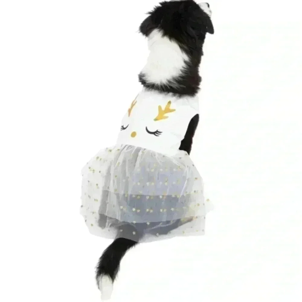 🆕 Reindeer dog dress Ivory & Gold Tone 🆕